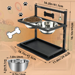 Two-Stainless-Steel-Bowl Elevated Dog Feeder - Raised Bowls for Large and Medium Dogs with Adjustable Metal Stand and Non-Slip Silicone Mat for Easy Mealtime and Reduced Strain