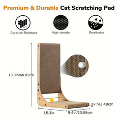 Fuku Maru Cat Scratching Board，18.9 Inch L Shaped Cardboard，Cat Scratching Pad with Ball Toy，Vertical Cat Scratching Post Wall Mounted，Suitable for indoor pets