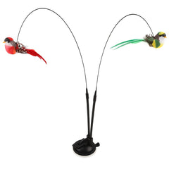 Interactive Cat Toy Wand Set - Authentic Bird-Shaped Design，Hands-Free Long Pole Double Rod，With bell and strong suction cup，Suitable for active games、Hunting Training and Exercise - Durable Polyester Blend Material，Battery-Free Artificial Feather Random