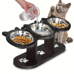 15° Tilted Stainless Steel Elevated Cat Bowls, Adjustable Raised Dog Bowl Stand Feeder with 3 Pet Bowls for Cats, Puppy, Small Dogs