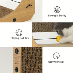 Fuku Maru Cat Scratching Board，18.9 Inch L Shaped Cardboard，Cat Scratching Pad with Ball Toy，Vertical Cat Scratching Post Wall Mounted，Suitable for indoor pets