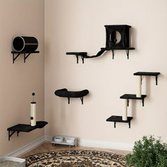 Luxury Cat Walls, Cat Climber Set With Cat House, Tunnel, Bridge, Tree, Steps, Scratcher Board, Hammock, And Cat Shelves, Bifanuo Wall Mounted Cat Furniture Set For Indoor