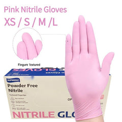 100 Pink Nitrile Disposable Gloves Only - Thick、Durable and fits the hand shape，Suitable for Kitchen Cleaning、Dishwashing、Beauty Care、Pet bathing and such - Waterproof，Excluding PVC