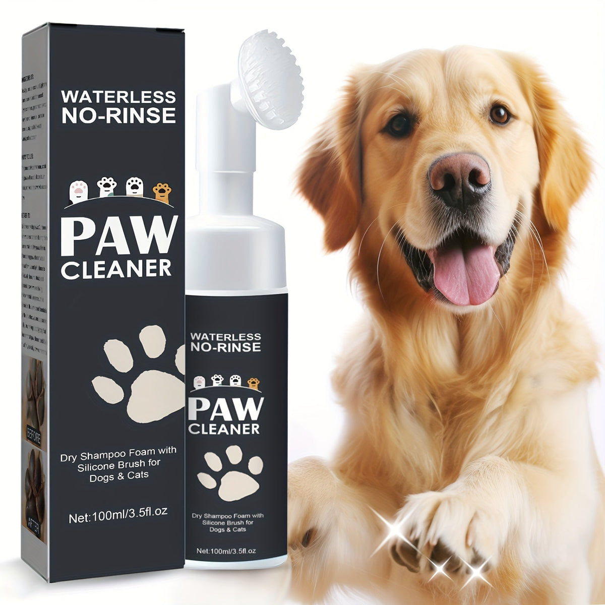 No-Rinse Foaming Cleanser, Provide a deep Clean Safe for All Dogs 3.5fl oz. with Silicone Bristle Brush
