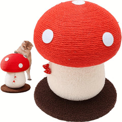 Cute Mushroom-Shaped Cat Scratching Post - Durable sisal rope，Comes with a plush base and white dots，Includes hanging toy ball - Perfect for indoor cats