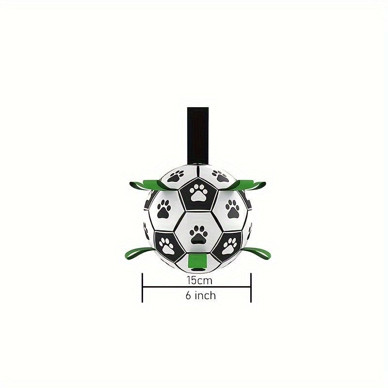 Interactive Dog Football with Strap - Durable Rubber Pull Toy for All Breeds，Perfect for retrieving balls and playing，Perfect gift for puppies and dogs of all sizes - Black、White and green design，BS NOW