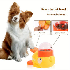 Little Yellow Duck Design，Press-type Automatic Feeder Toy with Rotating Bowl，No Battery Required，Durable Plastic Design，Suitable for use with large, medium, and small dogs