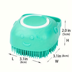 Dog Bath Brush with Shampoo Storage，Cat scrubber for bathing，Soft Silicone Bristles with Soap and Shampoo Dispenser，Suitable for long and short-haired dogs and cats showering