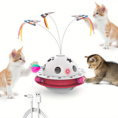 OREY 3 Combination 1 Cat toy，Smart Interactive Electronic Kitten Toy，With a Flying Butterfly，With randomly moving ambush feathers/Ball，Equipped with an upgraded imported motor，Protective Cat Safety Materials，Puzzle Cat Toy