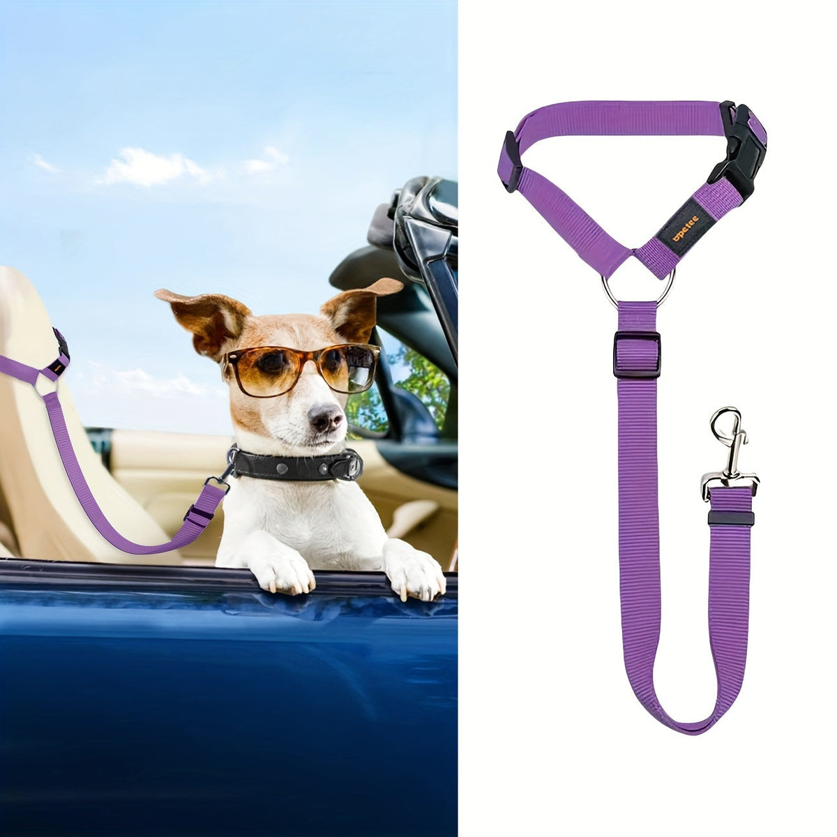 [OPETEE Dog Harness] 1pc OPETEE Dog Seat Belt Harness | Adjustable Vehicle Safety Restraint with Secure Metal Clasps, Comfortable Padded Design & Ergonomic Support for Secure Pet Travel, Easy-Install Car Tether Leash for Dogs (Black)