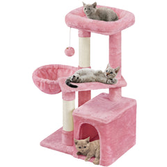 Costoffs 34.5 Plush Cat Tree，With Apartment、Nest、Platform and Basket，High Cat Tower，Kittens and Cats with Sisal Posts，Adorable Cat Gift Cat Toy House Activity Center，Beige/Gray/Black/Pink