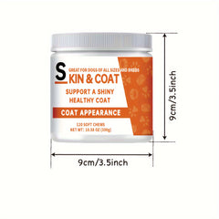 Skin and Fur Chewable Tablets，Healthy Skin and Coat Dog Supplement，Skin itching，Including Omega 3Fish Oil Soft Chewable Tablets，Supports healthy and shiny hair