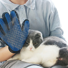 Ergonomic Pet Grooming Gloves，Nylon and rubber bristles - Dual-Action Hair Removal Comb & Massager for cats and dogs，Gentle Bathing，Control hair loss，Blue&Black，Dog Grooming Supplies，Texture Design，Durable Construction