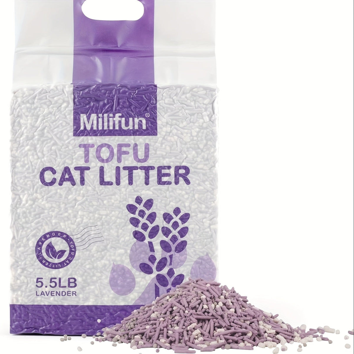Lavender Cushion，Super Absorbent，Quick clumping，Easy to Clean，Deodorant，Dust-Free Mixed Tofu Pad，5.5 Pound/Bag