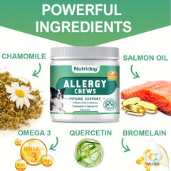 [Nutridog Dog Allergy Chews] Nutridog: Buy 1 Get 1 Free Dog Allergy Chews - 120 Chews Salmon Flavor + 2.6oz Multivitamin Chicken Flavor 30 Chews - Suitable for All Dogs