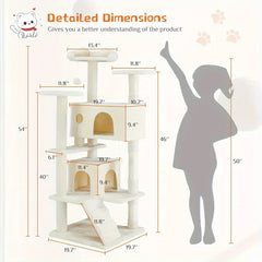 Cat Tree Tower - Indoor Cat Playing，54 Inches High，Playhouse and Scratching Post，Climbing Ladder - Pet Grooming Kit 5 Combination 1，Strong Suction Cup，With trimming scissors - Meet your pet's basic needs（Can be purchased individually or as a set）