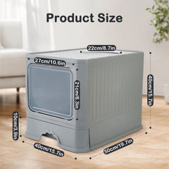 [Durable Cat Litter Box] Spacious, Durable Extra-Large Cat Litter Box | With Easy-Clean Drawer And Scoop - Polypropylene Rectangular Kitty Toilet