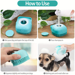 Dog Bath Brush，Soft Silicone Pet Shampoo Massage Dispenser Grooming Shower Brush，For washing short and long-haired dogs and cats