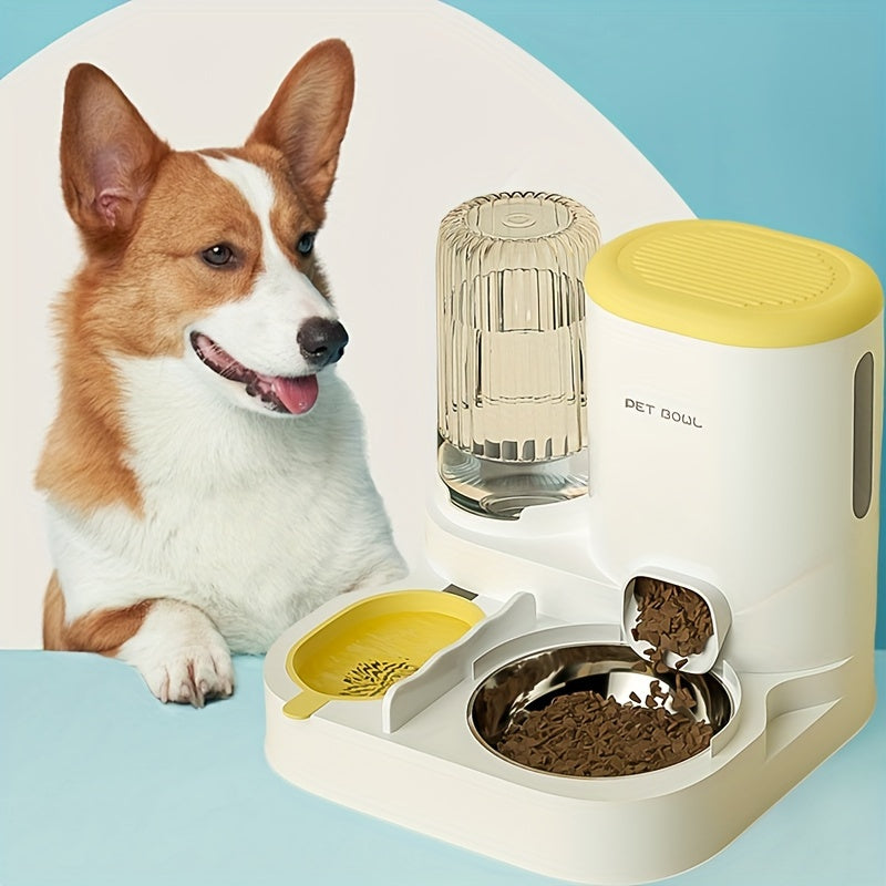 Automatic Dog Feeder and Water Dispenser Set，Comes with a stainless steel bowl——Large Capacity，Dry wet separation，Suitable for small and medium-sized dogs，No Battery Required