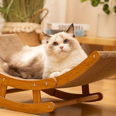 ESARR Large Wooden Cat Hammock - Cozy Indoor Lounge Chair, Elevated Scratcher Bed with Sisal Post, Natural Wood & Durable Sisal for Relaxation and Play