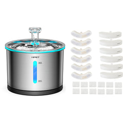 NPET WF210 Stainless Steel Cat Water Dispenser，50 Ounce/1.5 Liter Dishwasher-Safe Pet Water Dispenser with Visible Window，Ultra-Quiet Automatic Cat Water Dispenser with Light Suitable for Cats