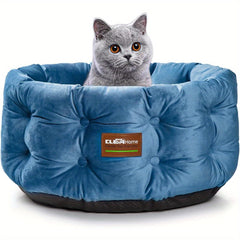 ClevaHome Deep Nest Cat Bed，Suitable for weight not exceeding 15 Small Pets - Round Cat Bed，Suitable for indoor cats，Luxurious Velvet Touch，Ultra-high Edge，Machine Washable Comfortable Pet Bed，Bottom Non-Slip