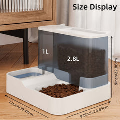 2 Combination 1 Automatic Pet Feeder and Water Dispenser，Gravity Design for Cats and Small Dogs（Gray），No Batteries Required