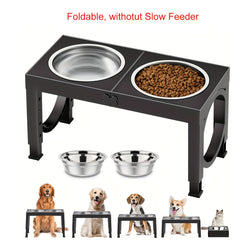 Elevated Dog Bowls Foldable, Raised Feeder Bowls Stand Set with 2 Stainless Steel Bowls,Portable Adjusts to 5 Heights, Dog Food Water Bowls for Large Medium Small Dogs And Cats,Black/White/Pink/Grey