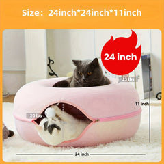 Cat Tunnel Bed for Multiple Cats and Large Cats，Indoor Cat's Cat Hole，Big Donut Cat Bed and Cat Hole，Scratch Removable and Washable Cat Tunnel