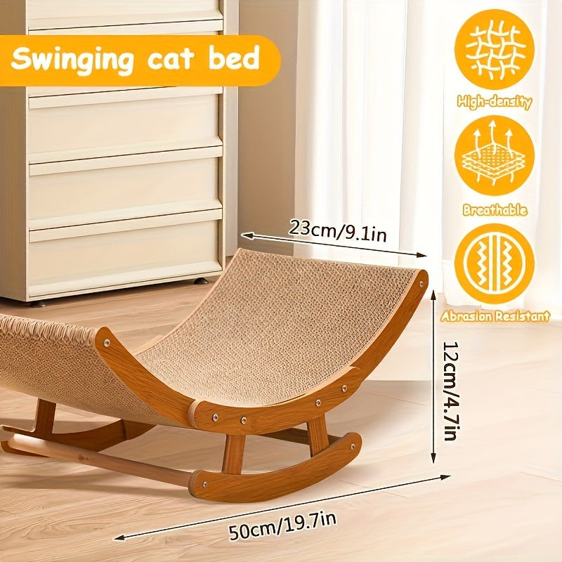 ESARR Large Wooden Cat Hammock - Cozy Indoor Lounge Chair, Elevated Scratcher Bed with Sisal Post, Natural Wood & Durable Sisal for Relaxation and Play