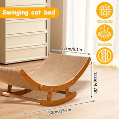 ESARR Large Wooden Cat Hammock - Cozy Indoor Lounge Chair, Elevated Scratcher Bed with Sisal Post, Natural Wood & Durable Sisal for Relaxation and Play