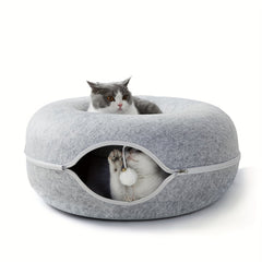 Cat Tunnel Bed for Multiple Cats and Large Cats，Indoor Cat's Cat Hole，Big Donut Cat Bed and Cat Hole，Scratch Removable and Washable Cat Tunnel