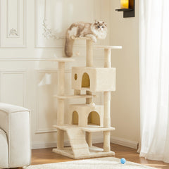 54Cat Tree-Inch Tower，Multi-layer Fuzzy Pet Furniture with Sisal Scratching Posts，Large Cat Nest，Climbing Ladder，Platform，Indoor cats and kittens playing、Exercise、Resting Sturdy Fluff Entertainment Toy，With anti-tilt device，Easy to Assemble