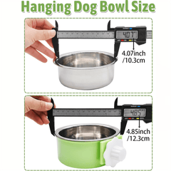2 Pcs Stainless Steel Detachable Hanging Pet Dog Cage Bowls with Anti-knock Drinking Basin, Easy to Install, Food and Water Fountains for Puppies, Cats, Rabbits, Guinea Pigs and Other Pets