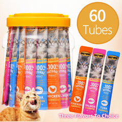 60 Tubes Cat Treats Cat Snacks, Cat Treats Lickable, Cat Food Wet, Grain-Free, Creamy Puree With Chicken, Salmon, And Tuna Variety Pack Of Lickable, 0.52 Ounces Each Tube