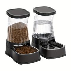 Automatic Pets Gravity Feeder And Water Dispenser Set, 1Gallon X 2 Stainless Steel Food Feeder And Waterer, 100% BPA-Free Water Bowl Dispenser For Small&Medium Dogs, Cats, Puppies (White), Without Battery