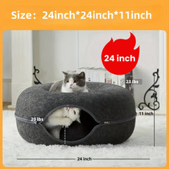 Cat Tunnel Bed for Multiple Cats and Large Cats，Indoor Cat's Cat Hole，Big Donut Cat Bed and Cat Hole，Scratch Removable and Washable Cat Tunnel