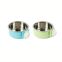 2 Pcs Stainless Steel Detachable Hanging Pet Dog Cage Bowls with Anti-knock Drinking Basin, Easy to Install, Food and Water Fountains for Puppies, Cats, Rabbits, Guinea Pigs and Other Pets