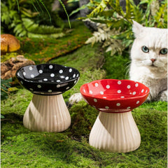 [Ceramic Elevated Pet Bowls] 2pcs Mushroom-Shaped Elevated Ceramic Pet Bowls - Spine Protection Food & Water Bowls for Cats and Dogs