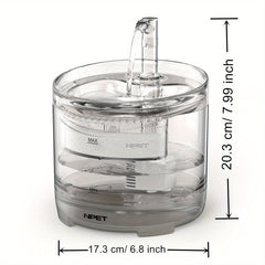 NPET WF050 1.5L Automatic USB Power Supply Cat Water Dispenser，3Layer filtration system，Ultra-quiet Pump and Transparent Design – Low Voltage（36V）Provides fresh and clean drinking water，Easy-to-clean material，Compact Pet Accessories，Reliable Pet Water Dis