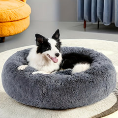 1pc Plush Round Pet Bed，Warm Long Velvet Cat Bed，Cat Nest，Cat Sleeping Pad，Christmas Cat Gift，Dog Christmas Gift，Donut Cat Bed，with Non-Slip Mat，Cat Cage and Dog Cage Sleeping Mat，Pet Cage Bed Mat，Suitable for small and medium dogs and cats。