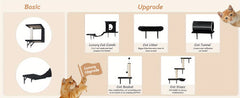 Cat Furniture Set，7Piece Wall Mounted Cat Furniture，Cat Climbing Frame with Cat House、Tunnel、Bridge、Tree、Steps、Scratching Post and Hammock，Indoor Cat Stand，Luxurious Cat Wall - Black