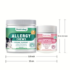 [Nutridog Dog Allergy Chews] Nutridog: Buy 1 Get 1 Free Dog Allergy Chews - 120 Chews Salmon Flavor + 2.6oz Multivitamin Chicken Flavor 30 Chews - Suitable for All Dogs
