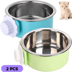 2 Pcs Stainless Steel Detachable Hanging Pet Dog Cage Bowls with Anti-knock Drinking Basin, Easy to Install, Food and Water Fountains for Puppies, Cats, Rabbits, Guinea Pigs and Other Pets