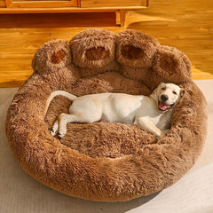 1A Comfortable and Warm Plush Round Pillow，Cute Bear Paw Pet Bed，No Assembly Required，Suitable for cats and small pets/Medium/Large dog
