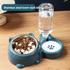 Automatic Pet Feeder and Water Dispenser，Suitable for Cats and Small Dogs - Stainless Steel Bowl and Plastic Dispenser，With anti-slip base，No Battery Required，Portable Design，Suitable for food and water、Cat food and water dispenser