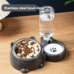 Automatic Pet Feeder and Water Dispenser，Suitable for Cats and Small Dogs - Stainless Steel Bowl and Plastic Dispenser，With anti-slip base，No Battery Required，Portable Design，Suitable for food and water、Cat food and water dispenser