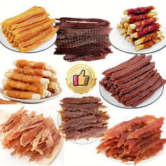 14.11oz/ 400g Mixed Flavor Series, Chicken Jerkey, Chicken Jerkey, Duck Milk Jerkey, Duck Jerkey, Easily Digestible, Dog Chews Long Lasting, And High Protein, Low Fat, Perfect Training Reward Snack For Small, Medium and Large Dogs