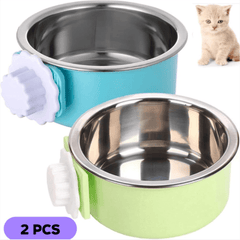 2 Pcs Stainless Steel Detachable Hanging Pet Dog Cage Bowls with Anti-knock Drinking Basin, Easy to Install, Food and Water Fountains for Puppies, Cats, Rabbits, Guinea Pigs and Other Pets