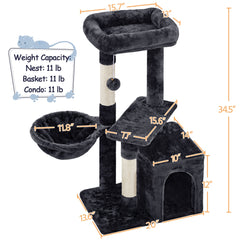 Costoffs 34.5 Plush Cat Tree，With Apartment、Nest、Platform and Basket，High Cat Tower，Kittens and Cats with Sisal Posts，Adorable Cat Gift Cat Toy House Activity Center，Beige/Gray/Black/Pink